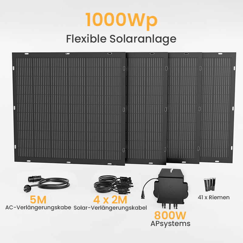 1000Wp Flexibele Balkon Zonnepanelen Set - 800W APsystems EZ1-M (Plug & Play)